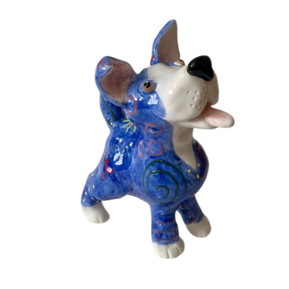 WhimsiClay Dog Figurine Ceramic Colorful Puppy Handmade Hand Painted - Picture 2 of 7